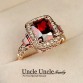 Top Quality Red Ruby Luxury Woman Ring Rose Gold Plated Perfect Cut Rectangle Crystal Ladies Engagement Ring Wholesale 18KRGP
