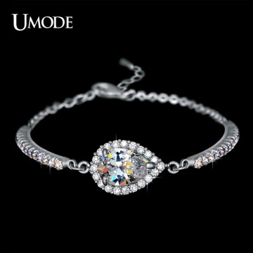 UMODE Austrian Rhinestones Cup Chain and Micro CZ Pave 2 Carat Pear Cut CZ Bracelet White Gold Plated Jewelry for Women UB0042B