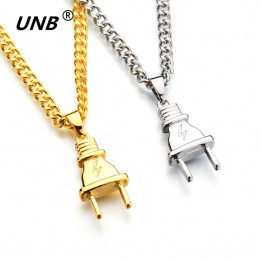 UNB 2017 New Gold-color Electrical Plug Shape Pendants Necklaces Men Women Hip Hop Charm Chains Iced Out Bling Jewelry Gifts